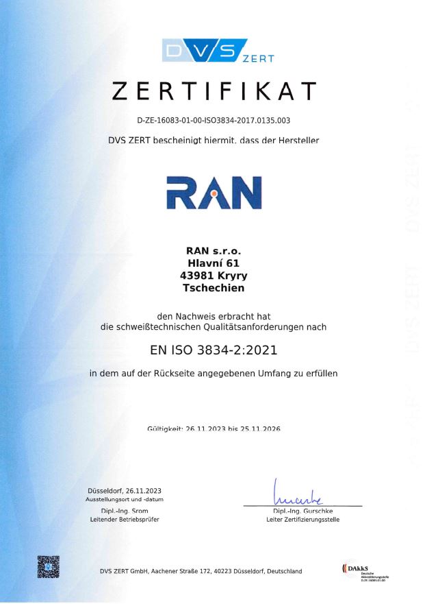 Náhled DVS certifikátu EN ISO 3834